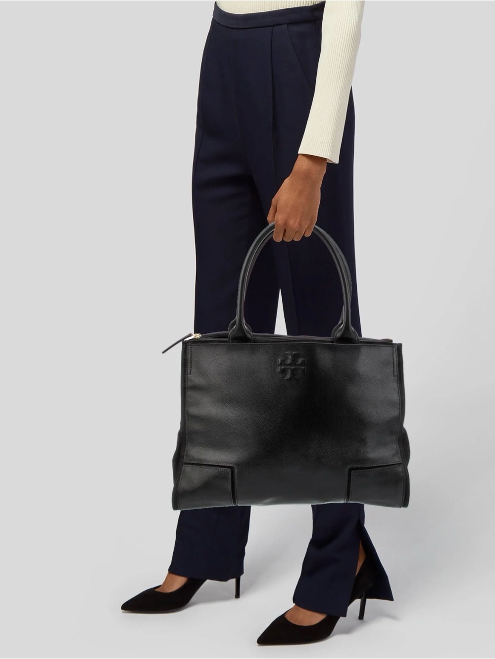 TORY BURCH ELLA TOTE Black Leather